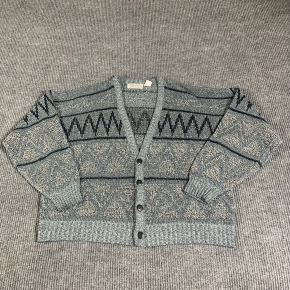 Method Other - VTG Method Sweater Mens L Gray Cardigan Oversized Baggy Short Retro 90s 3D Knit